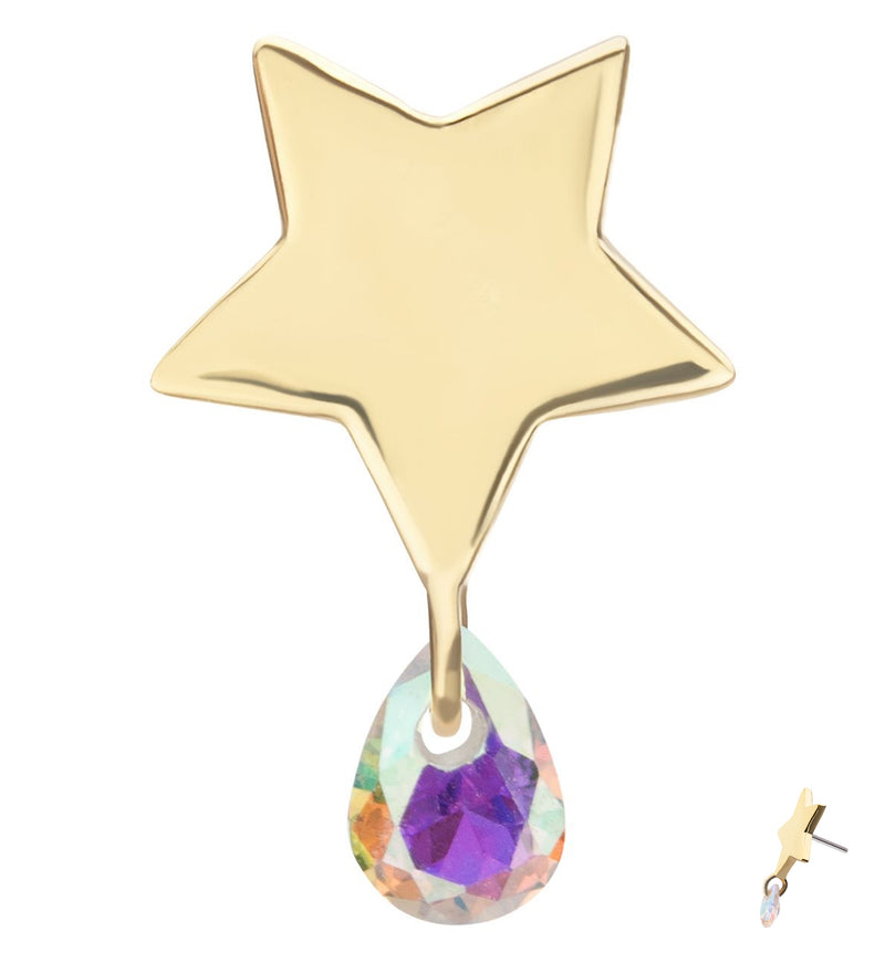 14kt Gold Star Rainbow Aurora Teardrop CZ Dangle Threadless Top