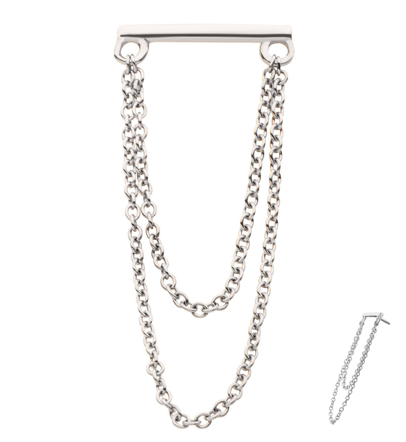 14kt Gold Straight Bar Double Dangle Chain Threadless Top