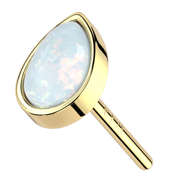 14kt Gold Teardrop White Opalite Threadless Top