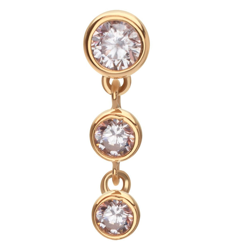 14kt Gold Triple Bezel Clear CZ Dangle Threadless Top