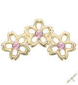 14kt Gold Triple Floral Blossom Pink CZ Threadless Top