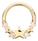 14kt Gold Triple Star Clear CZ Hinged Segment Ring