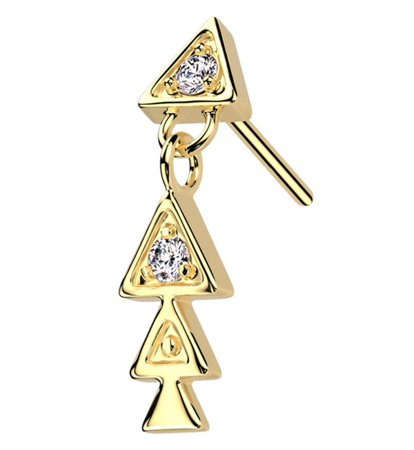 14kt Gold Triple Triangle Dangle Clear CZ Threadless Top