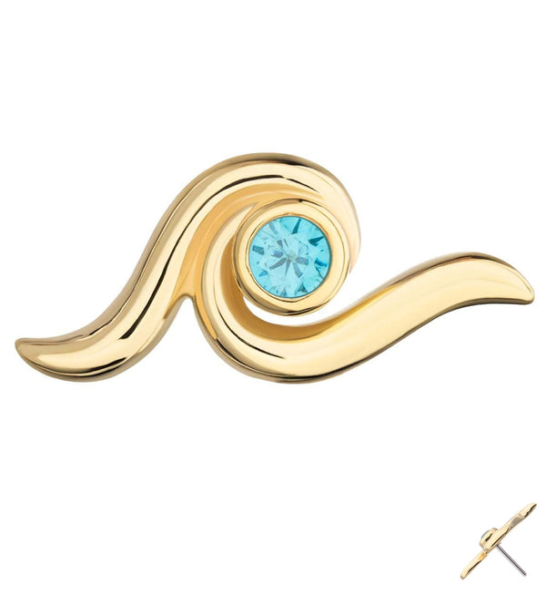 14kt Gold Wave Aqua CZ Threadless Top