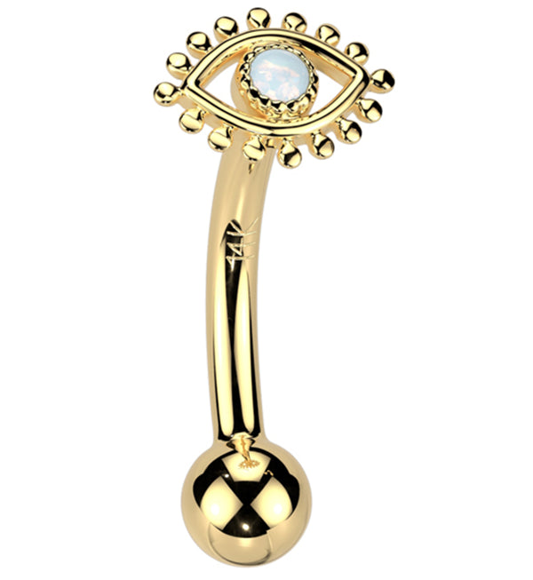 14kt Gold White Opalite Eye Threadless Curved Barbell