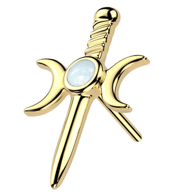 14kt Gold White Opalite Moon Phase Dagger Threadless Top