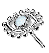 14kt White Gold Beaded Eye White Opalite Threadless Top