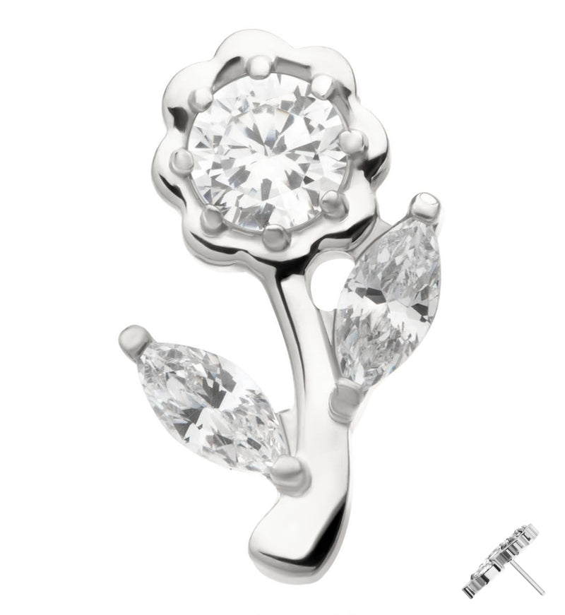 14kt White Gold Blooming Rose Clear CZ Threadless Top