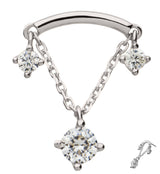 14kt White Gold Curve Bar Dangle Triple Clear CZ Threadless Top