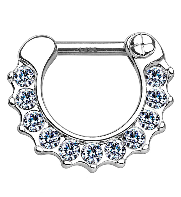 16G 14kt White Gold CZ Gem Rim Clicker Ring