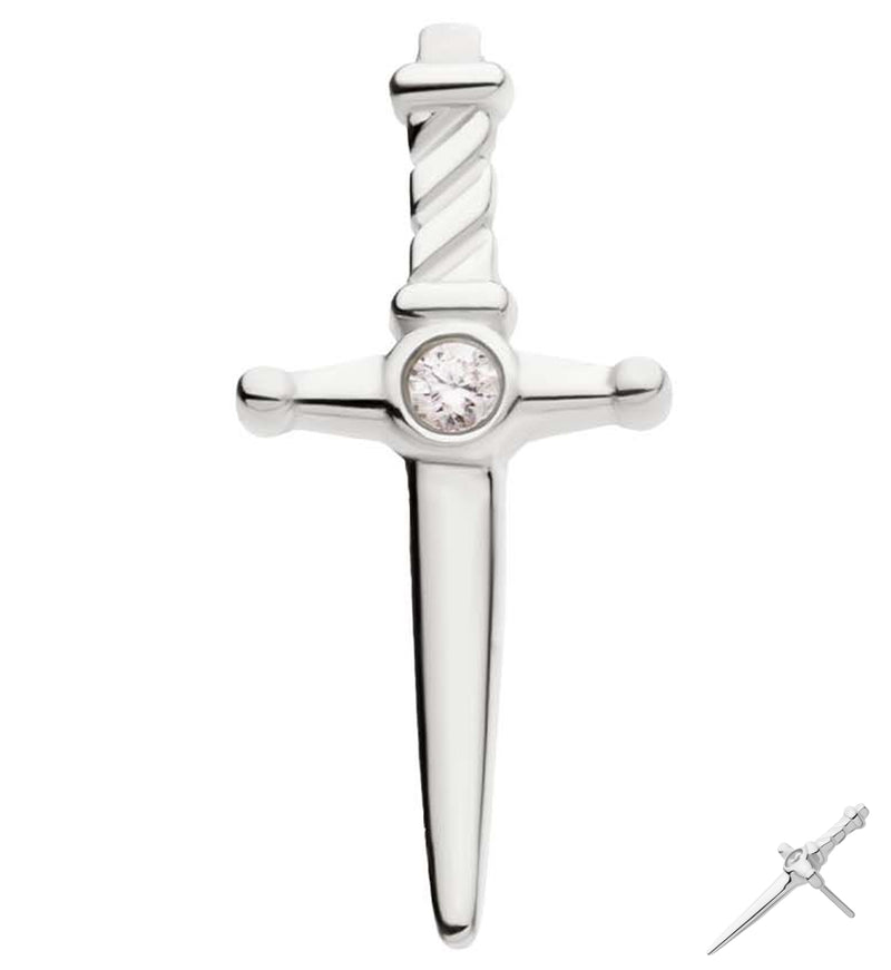 14kt White Gold Dagger Clear CZ Threadless Top