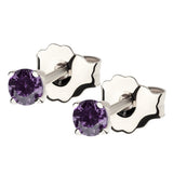 14kt White Gold February Birthstone Amethyst CZ Stud Earrings