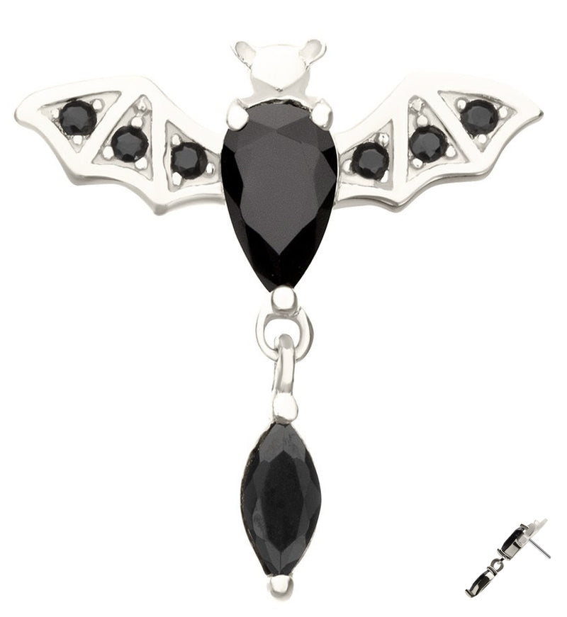 14kt White Gold Flying Bat Black CZ Threadless Top