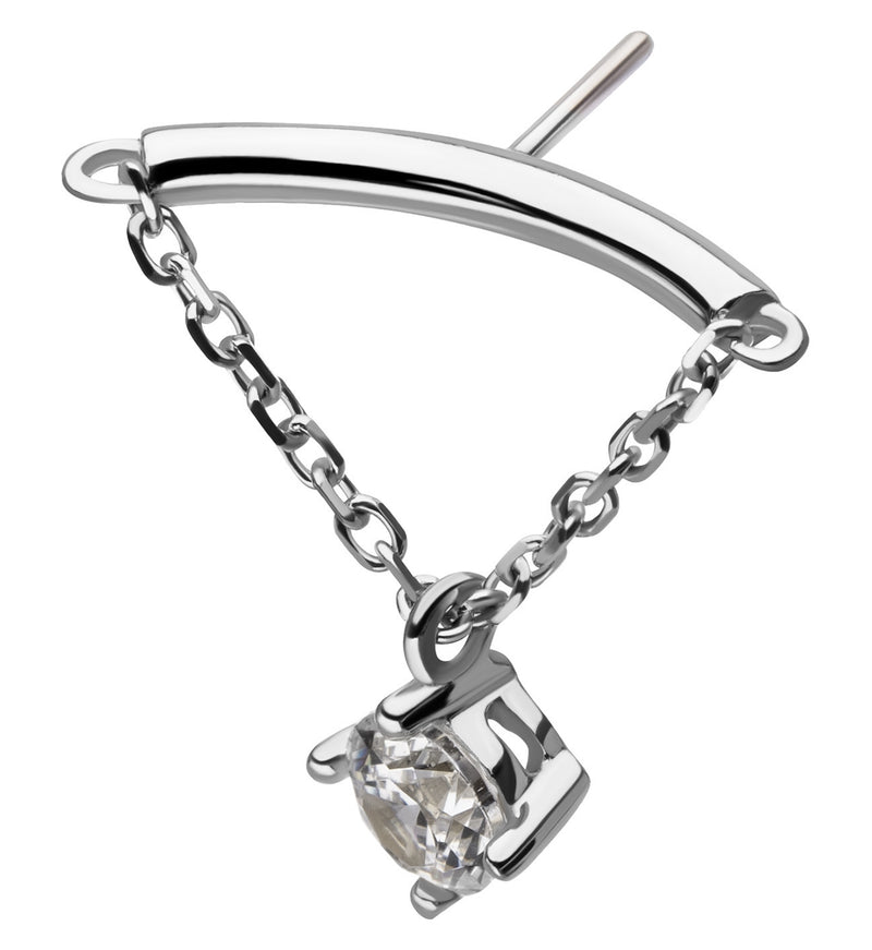 14kt White Gold Hidden Curved Bar Dangle Chain Clear CZ Threadless Top