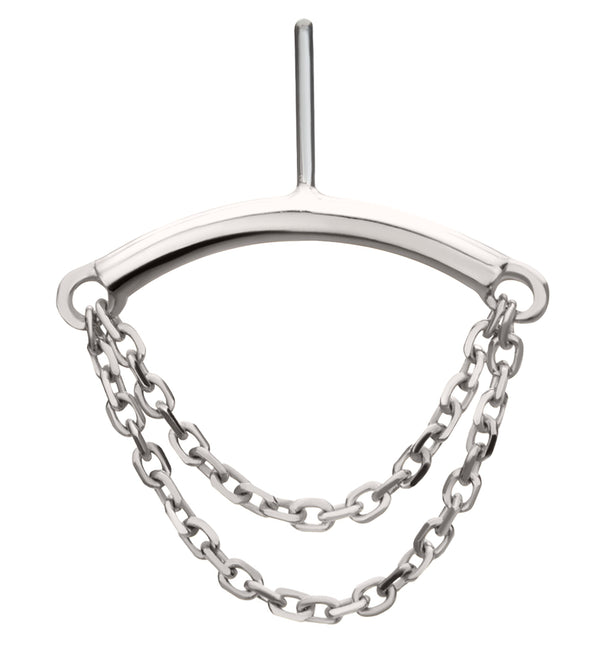 14kt White Gold Hidden Curved Bar Double Dangle Chain Threadless Top