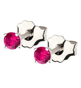 14kt White Gold July Birthstone Ruby Corundum CZ Stud Earrings