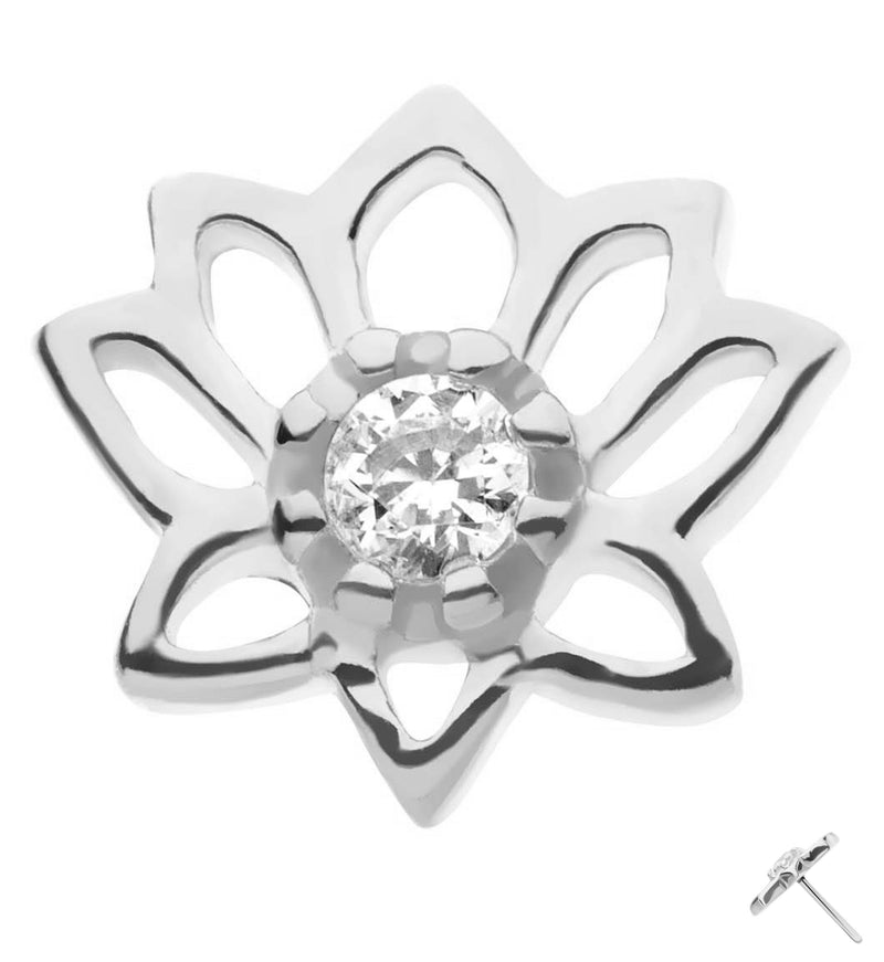 14kt White Gold Lotus Flower CZ Threadless Top