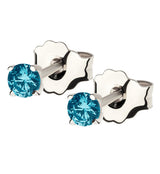 14kt White Gold March Birthstone Aquamarine CZ Stud Earrings