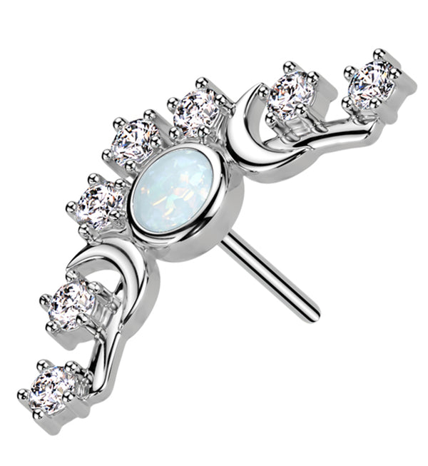 14kt White Gold Moon Phase Tiara White Opalite Threadless Top