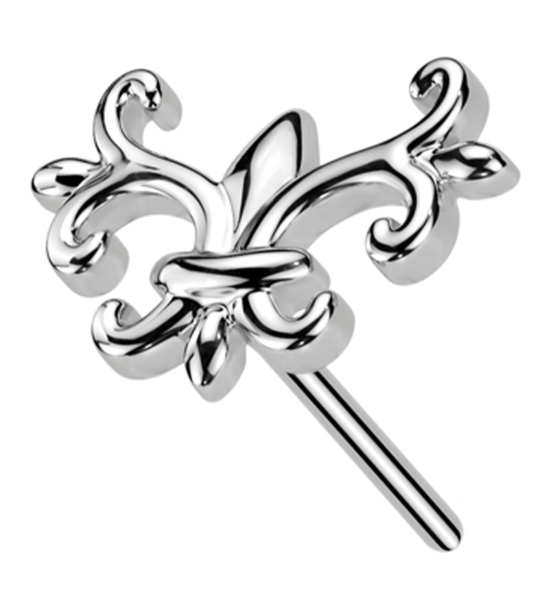 14kt White Gold Ornate Fleur De Lis Threadless Top