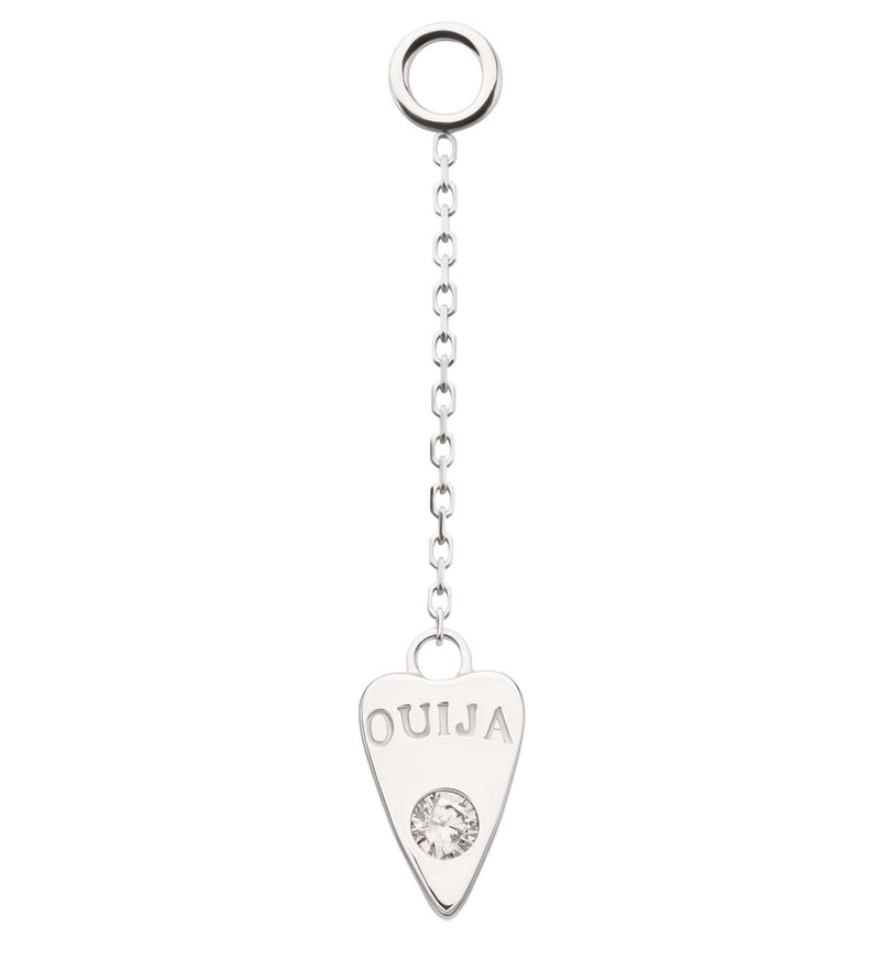 14kt White Gold Ouija Planchette Clear CZ Dangle Charm