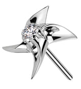 14kt White Gold Pinwheel Clear CZ Threadless Top