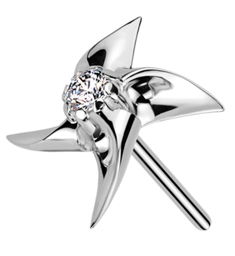 14kt White Gold Pinwheel Clear CZ Threadless Top