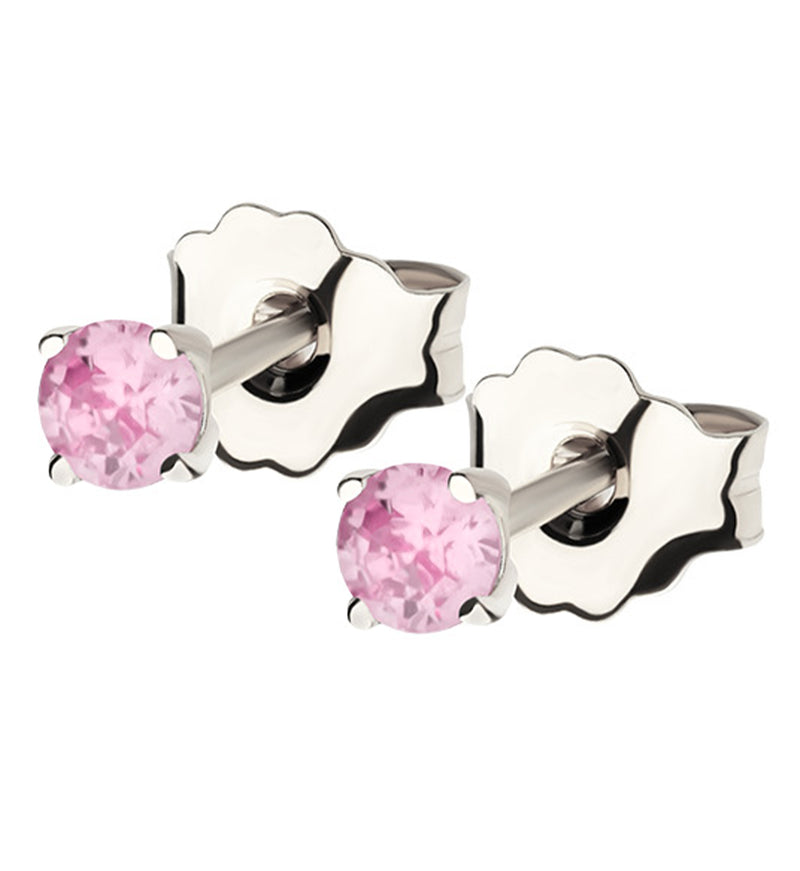 14kt White Gold October Birthstone Pink CZ Stud Earrings