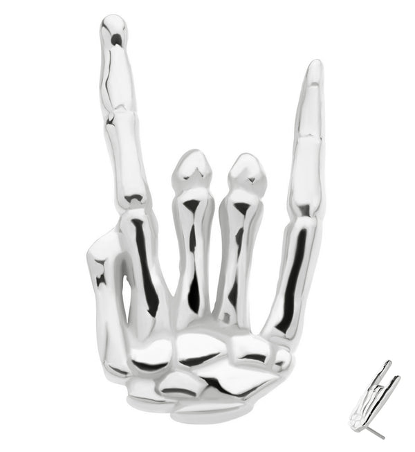 14kt White Gold Skeleton Hand Rock On Threadless Top