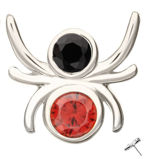 14kt White Gold Spider Black and Red Bezel CZ Threadless Top