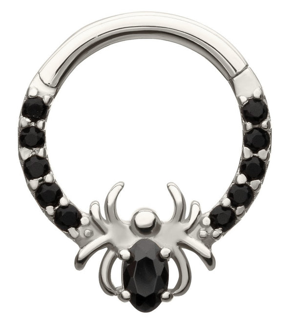 14kt White Gold Spider Black CZ Hinged Segment Ring