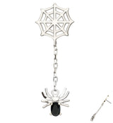 14kt White Gold Spiderweb Dangle Spider Black CZ Threadless Top