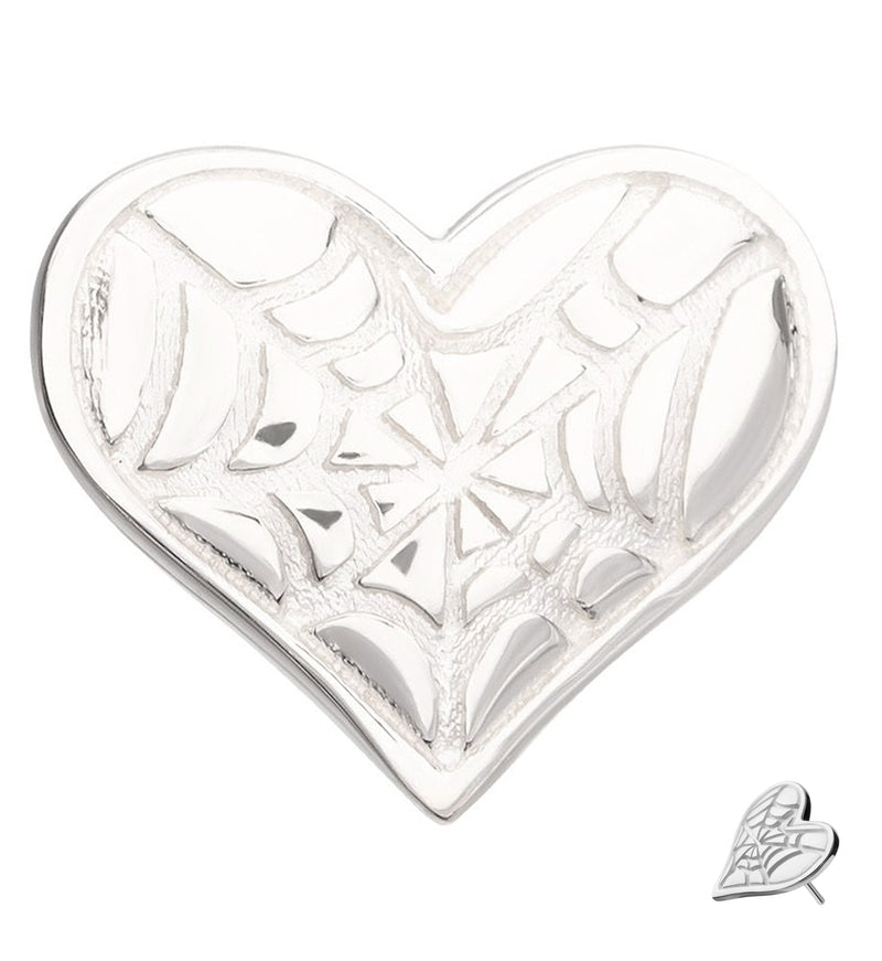 14kt White Gold Spiderweb Etched Heart Threadless Top