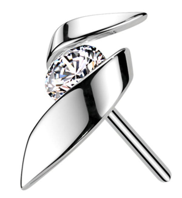 14kt White Gold Swirling Ribbon Clear CZ Threadless Top