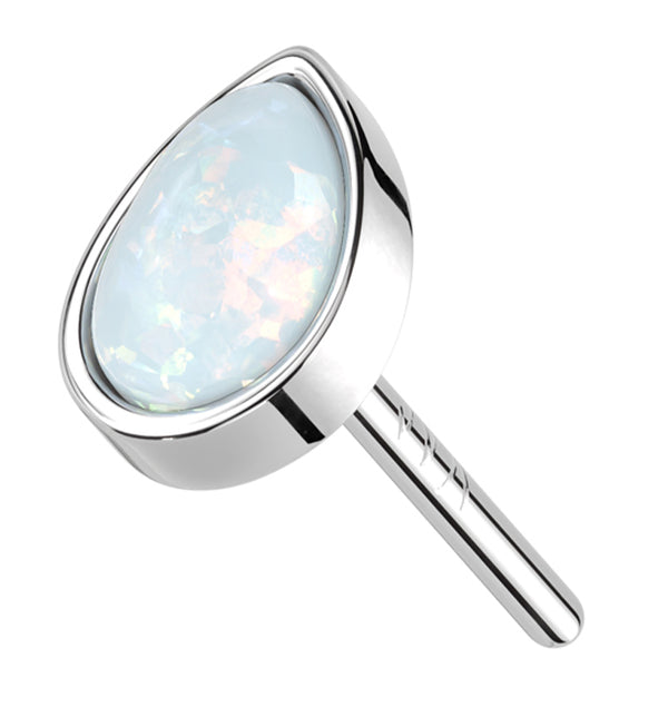 14kt White Gold Teardrop White Opalite Threadless Top