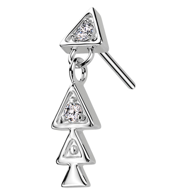 14kt White Gold Triple Triangle Dangle Clear CZ Threadless Top