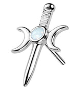 14kt White Gold White Opalite Moon Phase Dagger Threadless Top