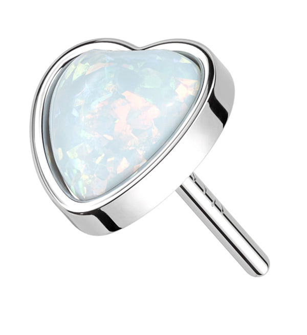 14kt White Gold Heart White Opalite Threadless Top