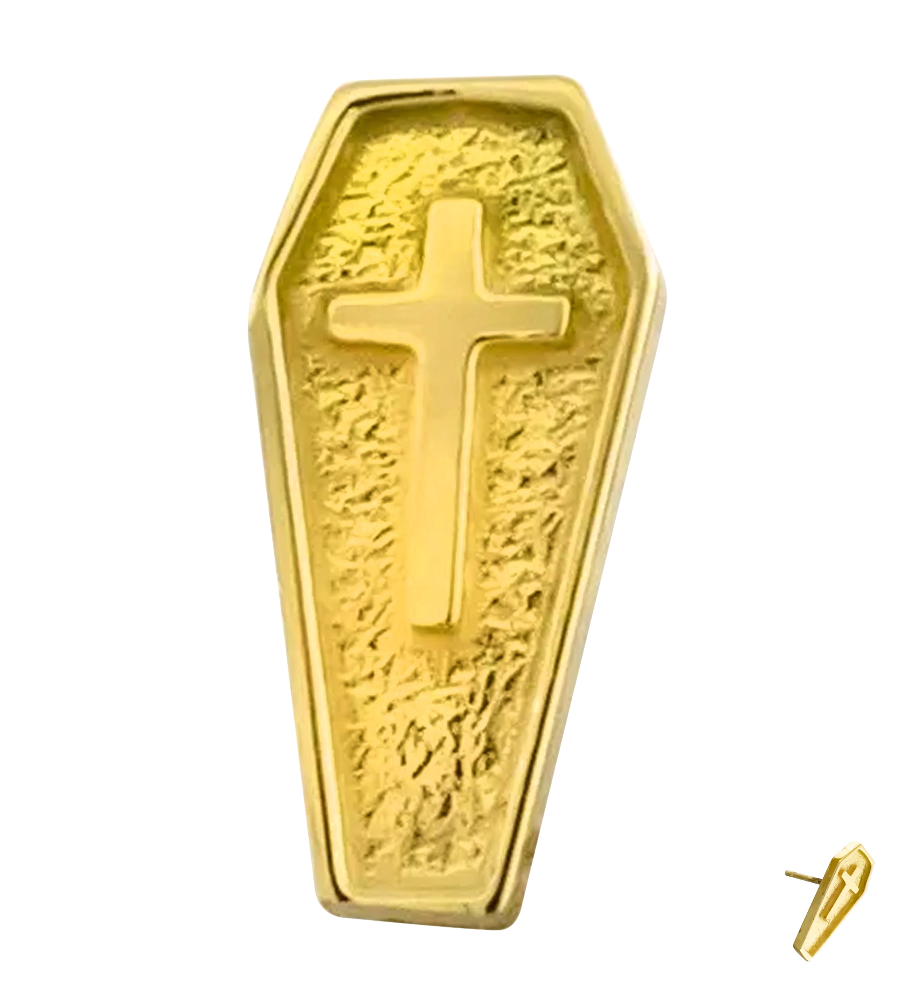 18kt Gold Coffin Cross Threadless Titanium Top | UrbanBodyJewelry.com