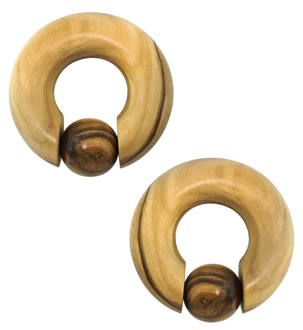 Captive Olive Wood Hoop Hangers