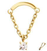 24kt Gold PVD Curved Bar Dangle Clear CZ Titanium Threadless Top