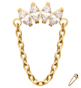 24kt Gold PVD Half Crown Clear CZ Dangle Chain Titanium Threadless Top