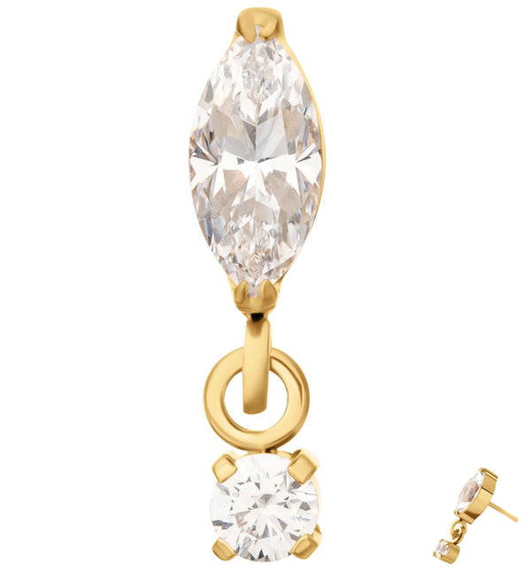 24kt Gold PVD Marquise Clear CZ Dangle Titanium Threadless Top