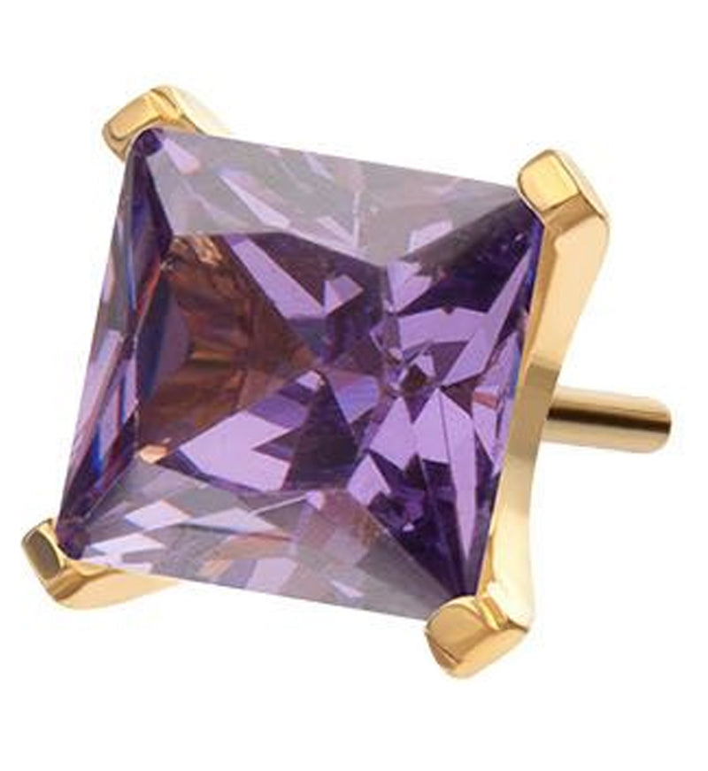 24kt Gold PVD Princess Amethyst CZ Threadless Titanium Top