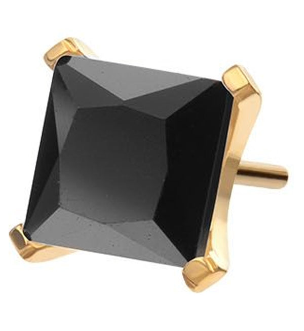 24kt Gold PVD Princess Black CZ Threadless Titanium Top