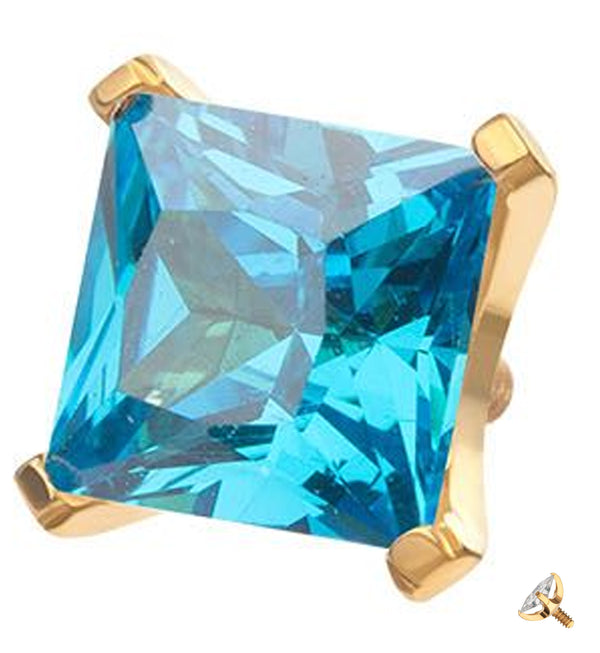 24kt Gold PVD Princess Blue Topaz CZ Internally Threaded Titanium Top