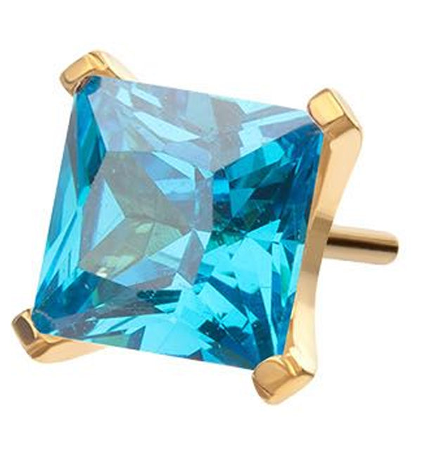 24kt Gold PVD Princess Blue Topaz CZ Threadless Titanium Top