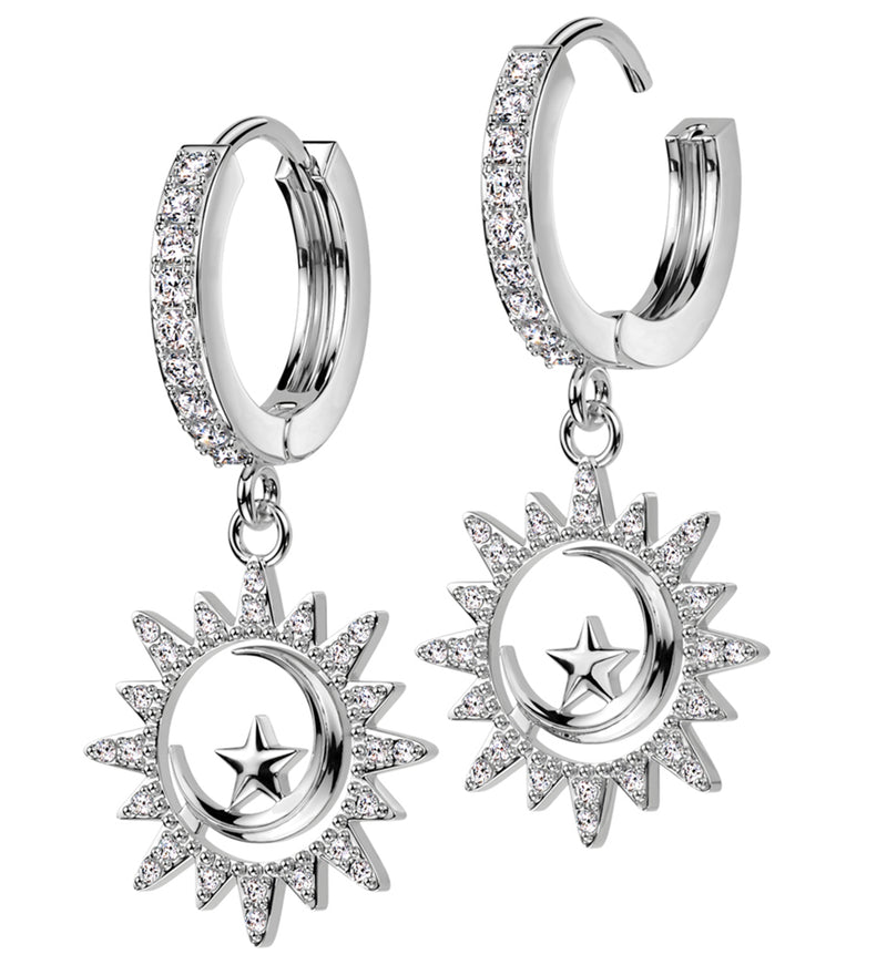 Celestial CZ Stainless Steel Hoop Earrings