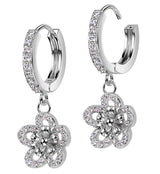 Flower CZ Stainless Steel Hoop Earrings