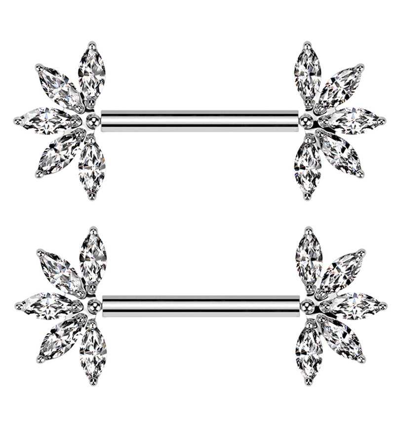 Half Flower Marquise Clear CZ Threadless Titanium Nipple Barbell